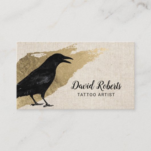 Tattoo & Piercing Black Crow Gold Stroke Elegant Visitekaartje (Voorkant)