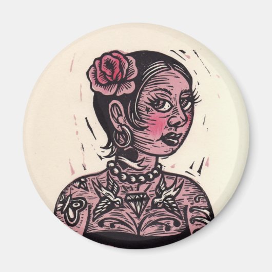Tattoo Pin Up Girl Magneet (Voorkant)
