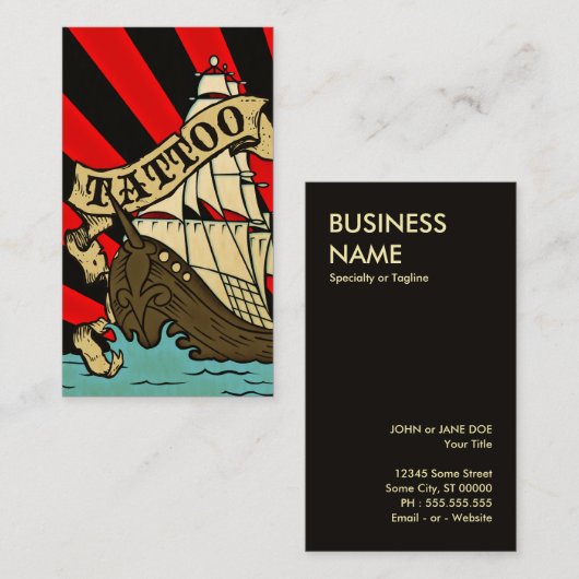 tattoo piratenschip visitekaartje (Voorkant / Achterkant)