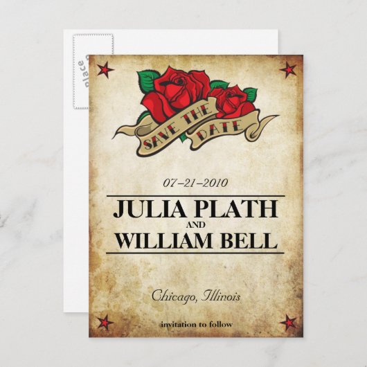 Tattoo Roos Bewaar de datum Aankondigingskaart (Voorkant / Achterkant)