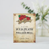 Tattoo Roos Bewaar de datum Aankondigingskaart (Staand voorkant)