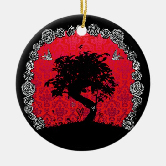 Tattoo Roos Bonsai Tree of Love Swallow Keramisch Ornament (Voorkant)