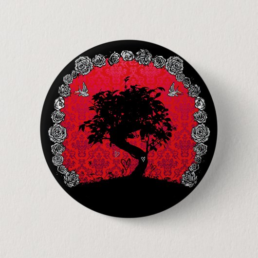 Tattoo Roos Bonsai Tree of Love Swallow Ronde Button 5,7 Cm (Voorkant)
