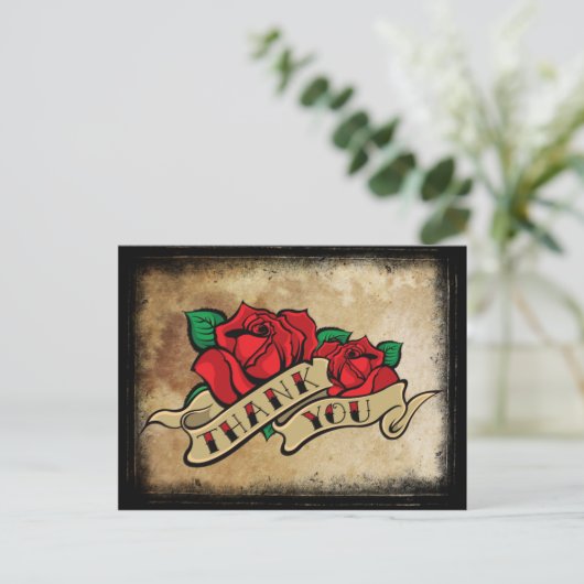 Tattoo Roos Dank u Briefkaart (Staand voorkant)