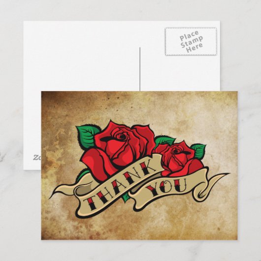 Tattoo Roos Dank u Briefkaart (Voorkant / Achterkant)