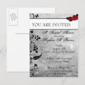 Tattoo Roos en Fluers Bridal Shower Invitation Uitnodiging Briefkaart (Voorkant / Achterkant)
