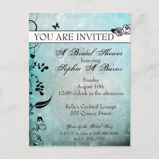Tattoo Roos en Fluers Bridal Shower Invitation Uitnodiging Briefkaart (Voorkant)