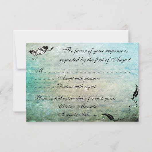 Tattoo Roos en Fluers Muerte Skull Reception Card RSVP Kaartje (Voorkant)
