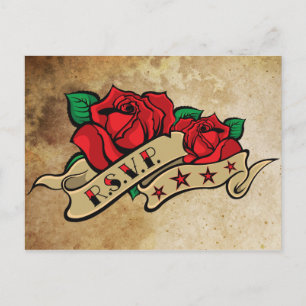 Tattoo Roos over  papier RSVP Uitnodiging Briefkaart