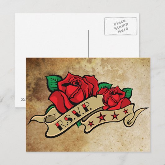 Tattoo Roos over  papier RSVP Uitnodiging Briefkaart (Voorkant / Achterkant)