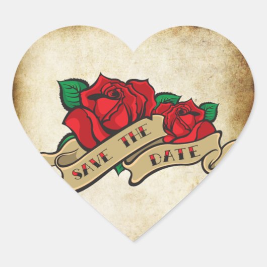 Tattoo Roos Rockabilly Bewaar de datum bruiloft ze Hart Sticker (Voorkant)