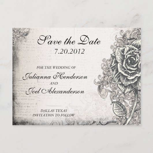 Tattoo Roos Save the Date Wedding Briefkaart (Voorkant)