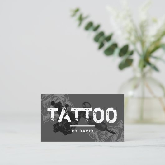 Tattoo Roos Tattoo Pistool Typografie Visitekaartje (Staand voorkant)