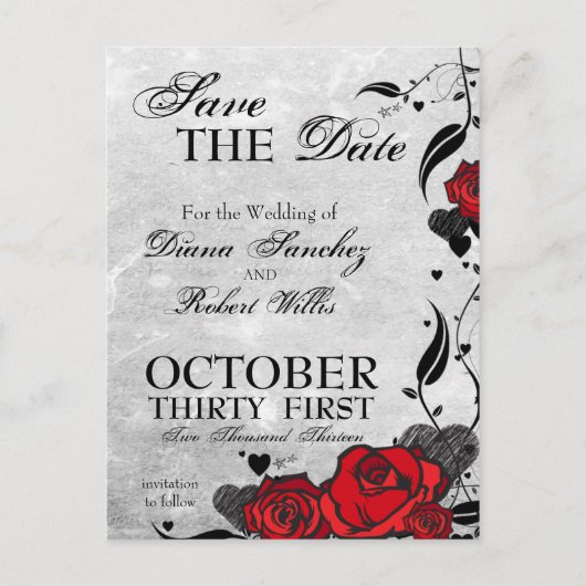 Tattoo Rozen en Harten Save the Date Aankondigingskaart (Voorkant)