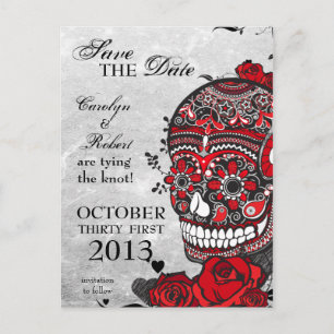 Tattoo Rozen en Sugar Skull Bewaar de datum Aankondigingskaart