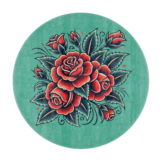 Tattoo Rozen Red Rose Flower Art Snijplank (Voorkant)