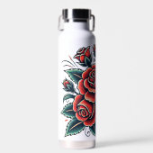 Tattoo Rozen Red Rose Flower Art Waterfles (Voorkant)