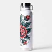 Tattoo Rozen Red Rose Flower Art Waterfles (Achterkant)