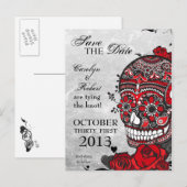 Tattoo Rozen & Sugar Skull Bewaar de datum Aankondigingskaart (Voorkant / Achterkant)