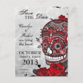 Tattoo Rozen & Sugar Skull Bewaar de datum Aankondigingskaart (Voorkant)