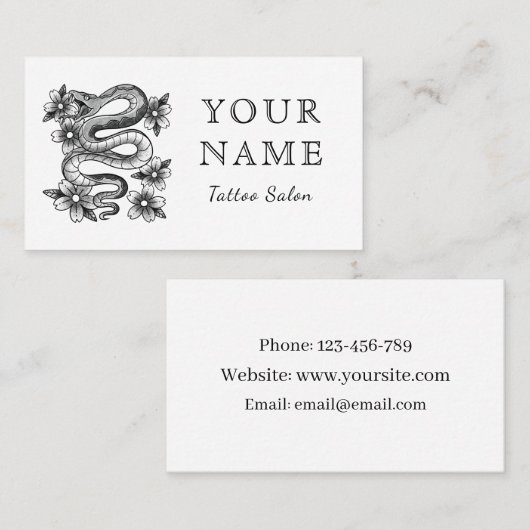 Tattoo Salon Artiest Floral Snake Sketch Minimal Visitekaartje (Voorkant / Achterkant)