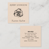 Tattoo Salon Elegant Drawn Flower & Social Media Vierkante Visitekaartje (Voorkant / Achterkant)