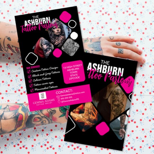 Tattoo salon Poster - Custom Zwart roze Flyer