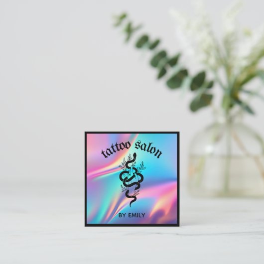 Tattoo Salon Snake Holographic Vierkante Visitekaartje (Staand voorkant)