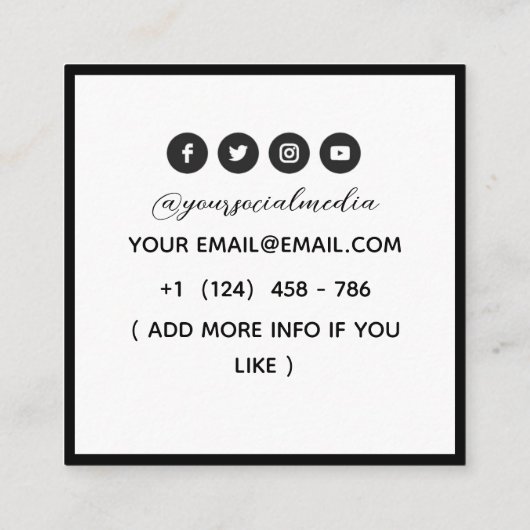 Tattoo Salon Vlindermot Zwart & Wit Vierkante Visitekaartje (Achterkant)