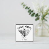 Tattoo Salon Vlindermot Zwart & Wit Vierkante Visitekaartje (Staand voorkant)