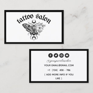 Tattoo Salon Vlindermot Zwart & Wit Visitekaartje
