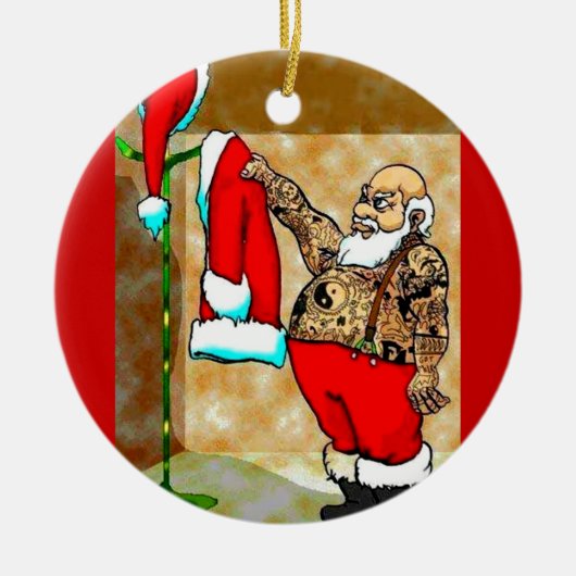 tattoo santa-versiering keramisch ornament (Voorkant)