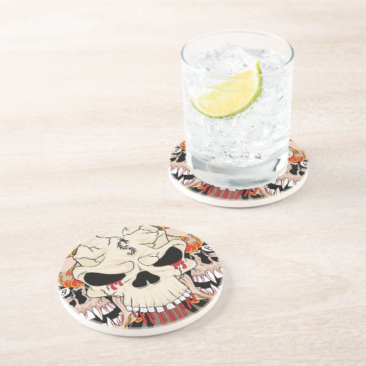 Tattoo schedel acht Ball Flame Fire Dragon Onderze Zandsteen Onderzetter (Zijkant)