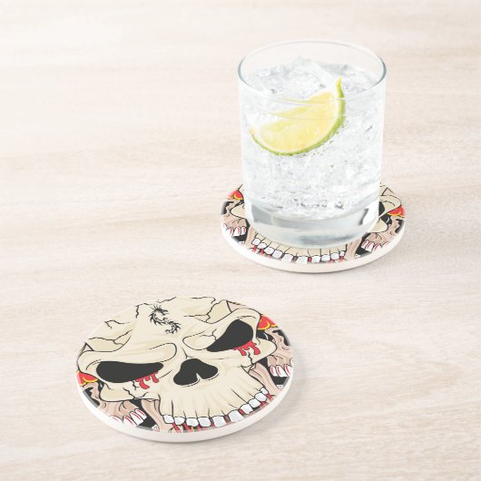 Tattoo schedel acht Ball Flame Fire Dragon Onderze Zandsteen Onderzetter (Zijkant)