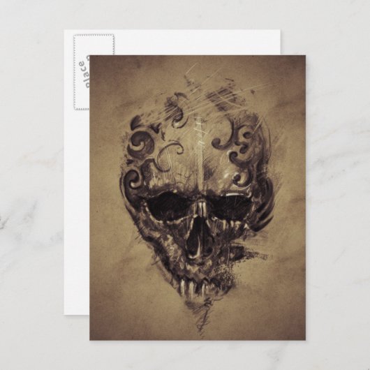 Tattoo schedel over papier briefkaart (Voorkant / Achterkant)