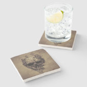 Tattoo schedel over  papier stenen onderzetter (Zijkant)