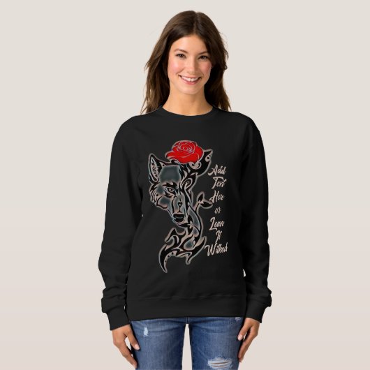 Tattoo She-Wolf Head en Red Rose Sweatshirt (Voorkant volledig)