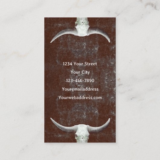 Tattoo Shop Bull Skull Rodeo Bruin Wit Western Visitekaartje (Achterkant)