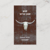 Tattoo Shop Bull Skull Rodeo Bruin Wit Western Visitekaartje (Voorkant)