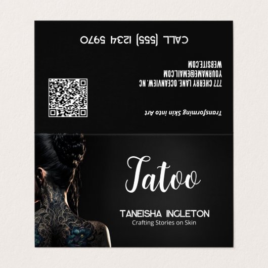 Tattoo Shop Custom QR Visitekaartje (Buitenkant ongevouwen)