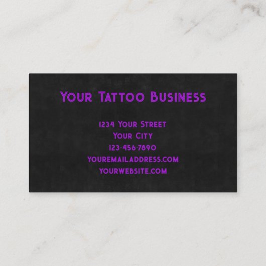 Tattoo Shop Girly Purple Black Skull Business Card Visitekaartje (Achterkant)