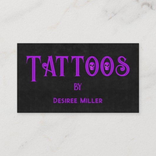Tattoo Shop Girly Purple Black Skull Business Card Visitekaartje (Voorkant)