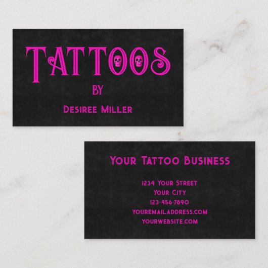 Tattoo Shop Girly Roze Zwarte Schedel Visitekaartj Visitekaartje (Voorkant / Achterkant)