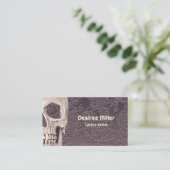 Tattoo Shop Gotische Schedel Wit Grijs Bloemen Visitekaartje (Staand voorkant)