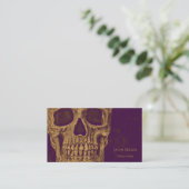 Tattoo Shop Gouden Paarse Gotische Schedelkop Visitekaartje (Staand voorkant)