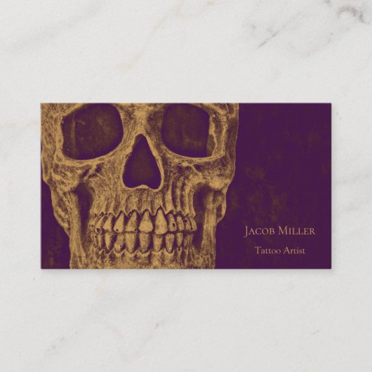 Tattoo Shop Gouden Paarse Gotische Schedelkop Visitekaartje (Voorkant)