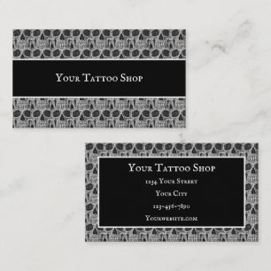 Tattoo Shop Zwart-wit gotische schedelpatroon Visitekaartje