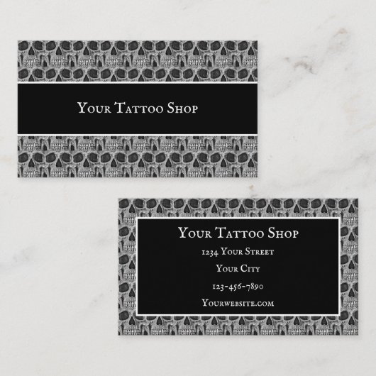 Tattoo Shop Zwart-wit gotische schedelpatroon Visitekaartje (Voorkant / Achterkant)