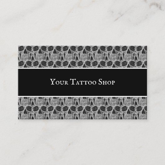 Tattoo Shop Zwart-wit gotische schedelpatroon Visitekaartje (Voorkant)