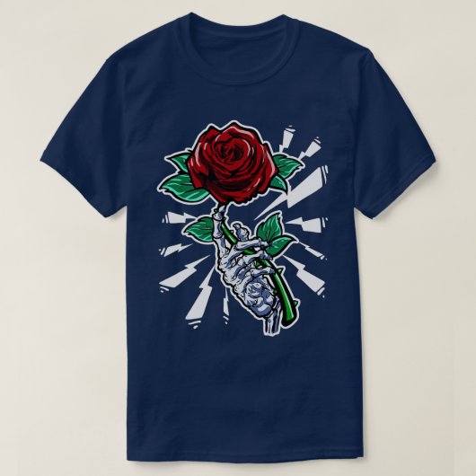 Tattoo Skelet Hand Red Rose Flower T-shirt (Design voorkant)